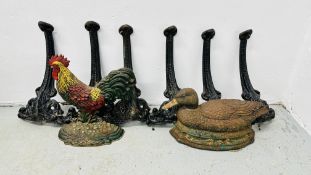 6 VINTAGE MATCHING CAST IRON LEG SUPPORTS,