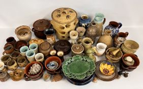 4 X BOXES CONTAINING A GROUP OF STUDIO POTTERY TO INCLUDE QUENTOOK & CANTERBURY EXAMPLES ETC.
