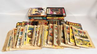 A BOX OF ASSORTED VINTAGE COMICS AND ANNUALS TO INCLUDE WHAM,