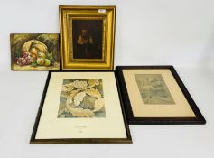 A FRAMED V & A MUSEUM WILLIAM MORRIS PRINT, FRAMED AND MOUNTED PRINT DEPICTING OLD CANTERBURY,