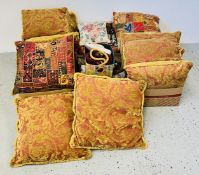 6 X BOXES OF ASSORTED CUSHIONS TO INCLUDE NEEDLEWORK,