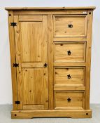 A MEXICAN PINE COMBINATION WARDROBE, WIDTH 110CM.