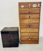 VINTAGE M. MARGOLIS 8 DRAWER TOWER CHEST, ALONG WITH SMALLER EXAMPLE, MISSING DRAWER.