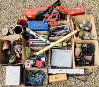 7 X BOXES OF ASSORTED GARDEN AND SHED SUNDRIES AS CLEARED TO INCLUDE GARDEN POTS AND ORNAMENTS,