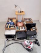 GROUP OF 6 BOXES OF HOUSEHOLD SUNDRIES TO INCLUDE BOOKS, CD'S AND DVD'S, FOLDING OCCASIONAL TABLE,