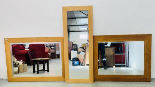 THREE MODERN FRAMED MIRRORS, VARIOUS SIZES.