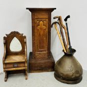 ART DECO OAK PILLAR, H 93CM X W 39CM X D 39CM,