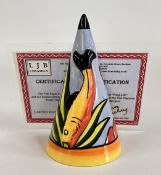 A LORNA BAILEY LIMITED EDITION 14/150 FISH SUGAR SIFTER, BEARING SIGNATURE AND CERTIFICATE, H 13CM.