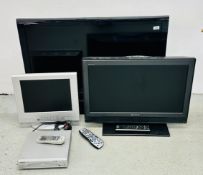 A GROUP OF THREE TV'S TO INCLUDE SONY BRAVIA 40
