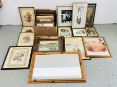 A LARGE GROUP OF ASSORTED PICTURES AND PRINTS, ORIGINAL UNSIGNED WORKS, MIRRORS ETC.