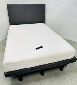 A MODERN GREY UPHOLSTERED ELECTRIC DOUBLE ADJUSTABLE BED FRAME AND MEMORY FOAM MATTRESS.