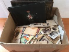 EPHEMERA: BOX WITH PHOTOGRAPHS IN TWO ALBUMS AND LOOSE, GREETINGS CARDS, CARTE DES VISITES ETC.