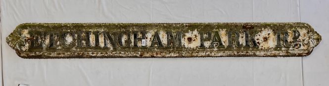 A VINTAGE ETCHINGHAM PARK ROAD CAST IRON ROAD SIGN, L 188 X H 21CM.