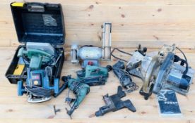 GROUP OF VARIOUS POWER TOOLS TO INCLUDE PERFORMANCE POWER TOOLS RADIAL ARM MITRE SAW (MODEL NO.