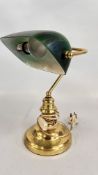 A REPRODUCTION BRASS BANKERS DESK LAMP WITH GREEN GLASS SHADE - SOLD AS SEEN.