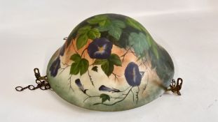 A FLORAL DECORATED LIGHT BOWL AND MOUNT.