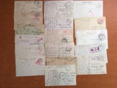 POSTCARDS: MIXED WW1 THEMED WITH A FEW RPs, WAR DAMAGE, USED WITH CENSORS, SENTIMENT, COMIC ETC.