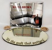 TWO PUB ADVERTISING MIRRORS TO INCLUDE MANNS BROWN, W 61 X H 46CM AND MANN CROSSMAN BEERS,
