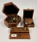 THREE REPRODUCTION HARDWOOD CASED NAUTICAL INSTRUMENTS - SEXTANT, BOSSONS WHISTLE AND COMPASS.
