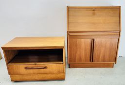 A MID CENTURY TEAK FALLING FRONT BUREAU.