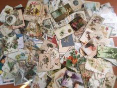 EPHEMERA: SMALL BOX WITH VICTORIAN AND LATER GREETINGS CARDS, GIVEAWAYS, INSERTS ETC.