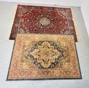 ZIEGLER DARK BLUE TURKISH CARPET 120CM X 70CM AND BELGIUM SUPER IMPERIAL CARPET, W 140CM X 196CM.