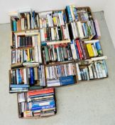 13 X BOXES OF ASSORTED BOOKS, CD'S, DVD'S, THE BOOKS TO INCLUDE FICTION, NON FICTION, PENGUIN,
