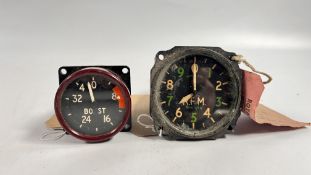 TWO WWII MILITARY AIRCRAFT GAUGES TO INCLUDE RAF BOOST PRESSURE GAUGE UP TO 32LBS MARKED 6A11868,