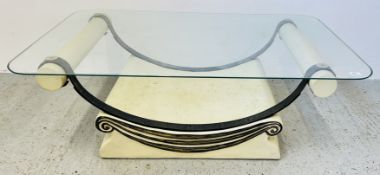 NEO CLASSICAL STYLE GLASS TOP COFFEE TABLE.