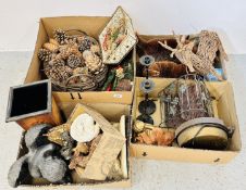 GROUP OF SUNDRIES TO INCLUDE BASKET OF PINE CONES, METAL CRAFT CANDLESTICKS, WINE RACK,