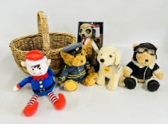 A SMALL GROUP OF COLLECTIBLE SOFT TOYS TO INCLUDE MEERKATS, ANDREX PUPPY,