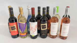 12 VARIOUS BOTTLES OF WINE INCLUDING SPARKLING, RED, WHITE AND ROSÉ.