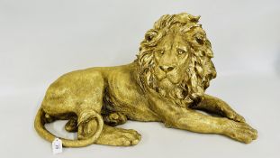LARGE AND IMPRESSIVE LAURA ASHLEY GILT LION ORNAMENT, L 80CM X H 37CM.