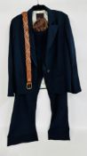 A MULBERRY DESIGNER LADIES TWO PIECE NAVY BLUE TROUSER SUIT,