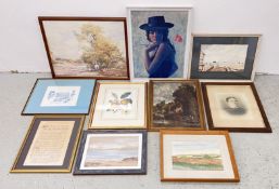 10 VARIOUS WATERCOLOURS AND PRINTS,
