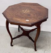 ANTIQUE MAHOGANY OCTAGONAL OCCASIONAL TABLE WITH INLAID DETAIL, W 73CM.