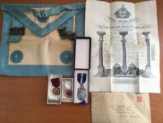 MASONIC: SMALL COLLECTION COMPRISING APRON,