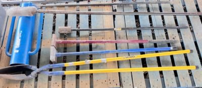 FENCING CONTRACTORS TOOLS TO INCLUDE SILVERLINE POST DRIVER, CARTERS POST HOLD DIGGER,