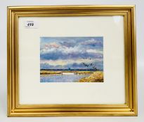 A FRAMED AND MOUNTED OIL ON BOARD TITLED 