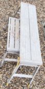 2 X ALUMINIUM FOLDING STEP UP WORK PLATFORMS (THE LARGEST 124CM X 30CM).
