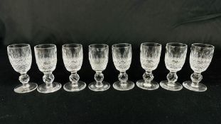 A SET OF 8 WATERFORD CRYSTAL COLLEEN PATTERN SHERRY GLASSES, H 8.5CM.