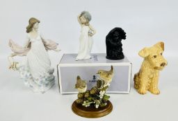 A GROUP OF CABINET ORNAMENTS TO INCLUDE LLADRO LADY WITH SHAWL AND FLOWER BASKET 5898 A/F + ONE