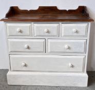 A PAINTED PINE 6 DRAWER CHEST, W 89CM X D 29CM X H 84CM.
