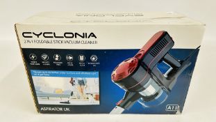 BOXED AS NEW CYCLONIA 2 IN 1 CORDLESS VACUUM CLEANER - SOLD AS SEEN.