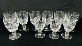 A SET OF 7 WATERFORD CRYSTAL COLLEEN PATTERN CLARET GLASSES,