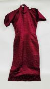 A VINTAGE CHINESE DESIGN BURGUNDY SATIN DRESS.