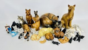 A GROUP OF ASSORTED CAT ORNAMENTS TO INCLUDE QUAIL, ART GLASS,