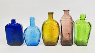 5 ASSORTED VINTAGE GLASS BOTTLES TO INCLUDE PHIL BERRING'S BITTERS, HORSE SHOE MEDICINE,
