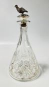 A SILVER BOTTLE STOPPER FEATURING A PARTRIDGE, LONDON 1977,