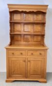 GOOD QUALITY SOLID OAK DRESSER TWO DOOR TWO DRAWER BASE WITH TWO TIER UPSTAND.